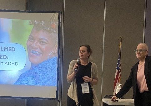 Holly Mills and Jean Tidd co-presenting 'From Overwhelmed to Empowered' at an ADHD speaking engagement